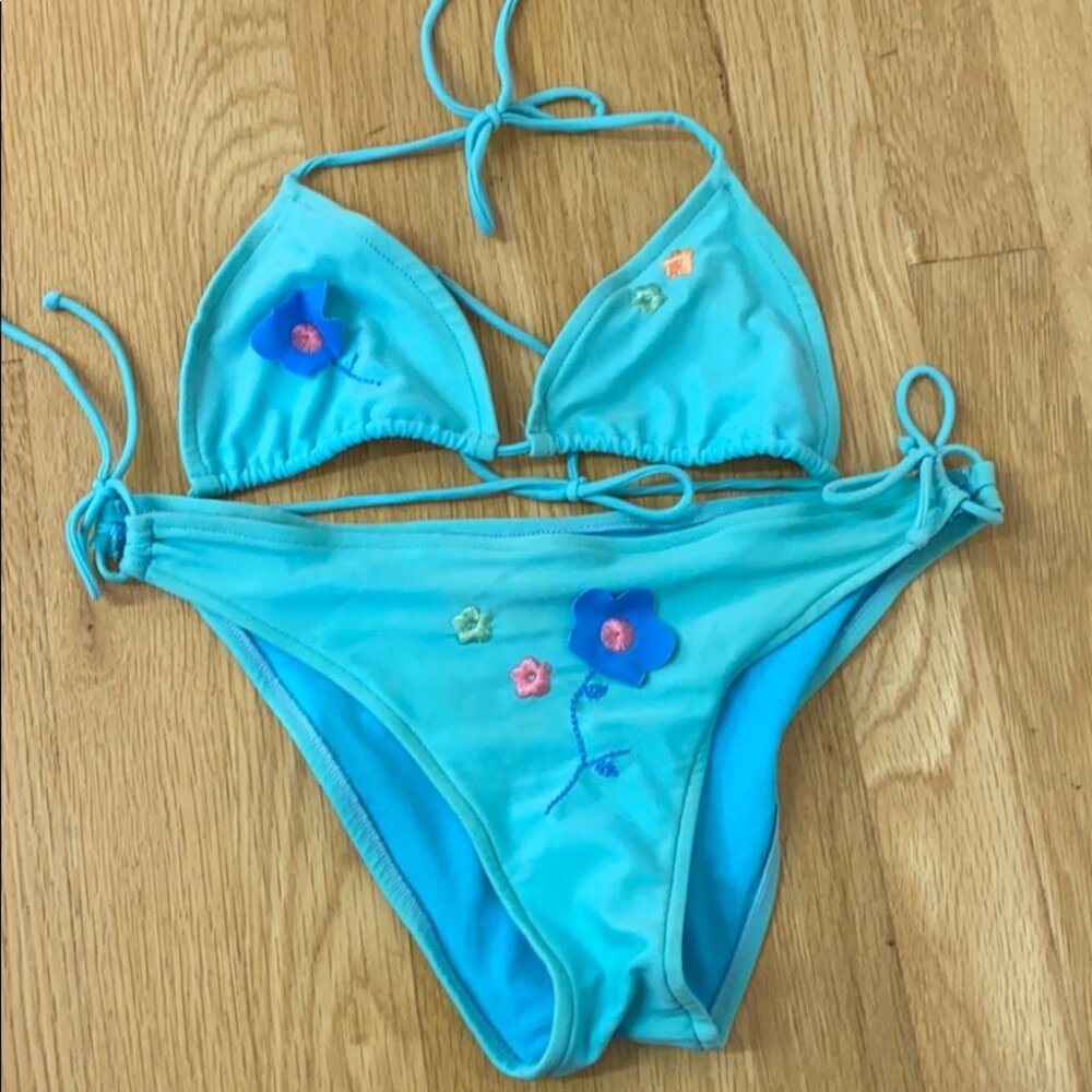 Submarine blue bikini with flower detail